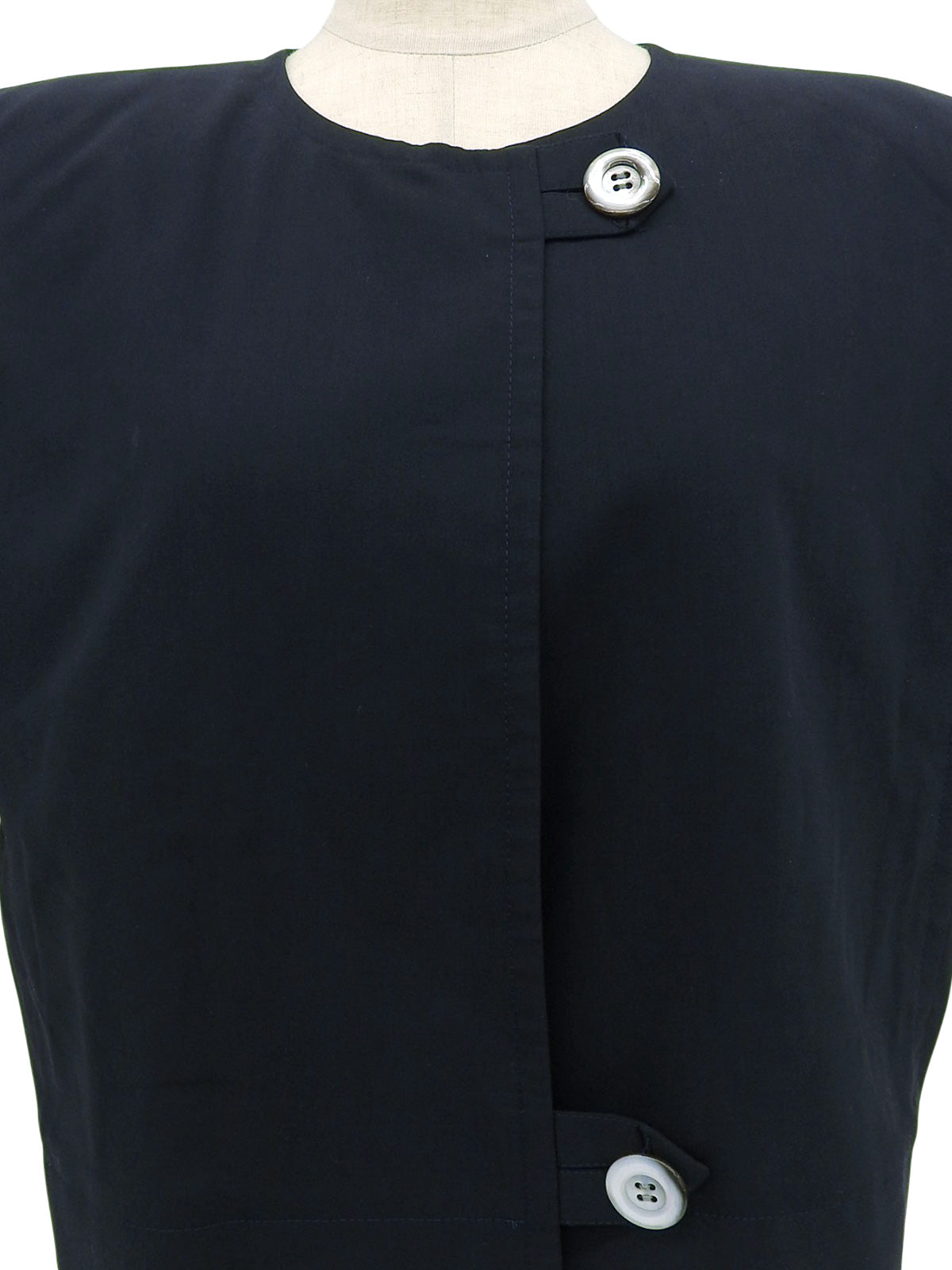 海军蓝贝壳纽扣短袖无领外套