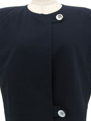 海军蓝贝壳纽扣短袖无领外套