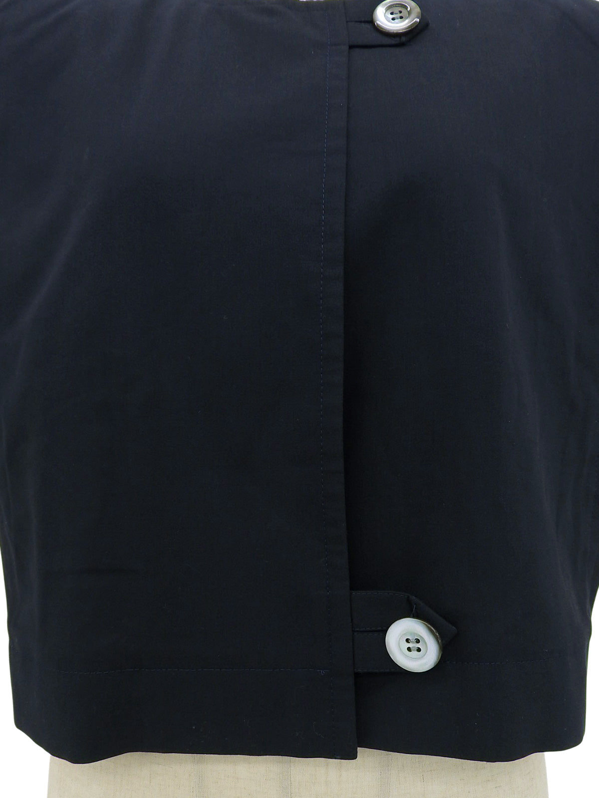 海军蓝贝壳纽扣短袖无领外套