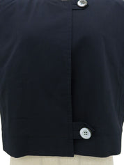 シェルボタン半袖ノーカラージャケット ネイビー