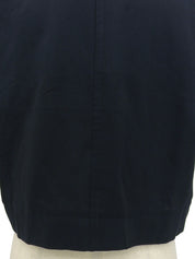 シェルボタン半袖ノーカラージャケット ネイビー