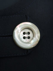 海军蓝贝壳纽扣短袖无领外套