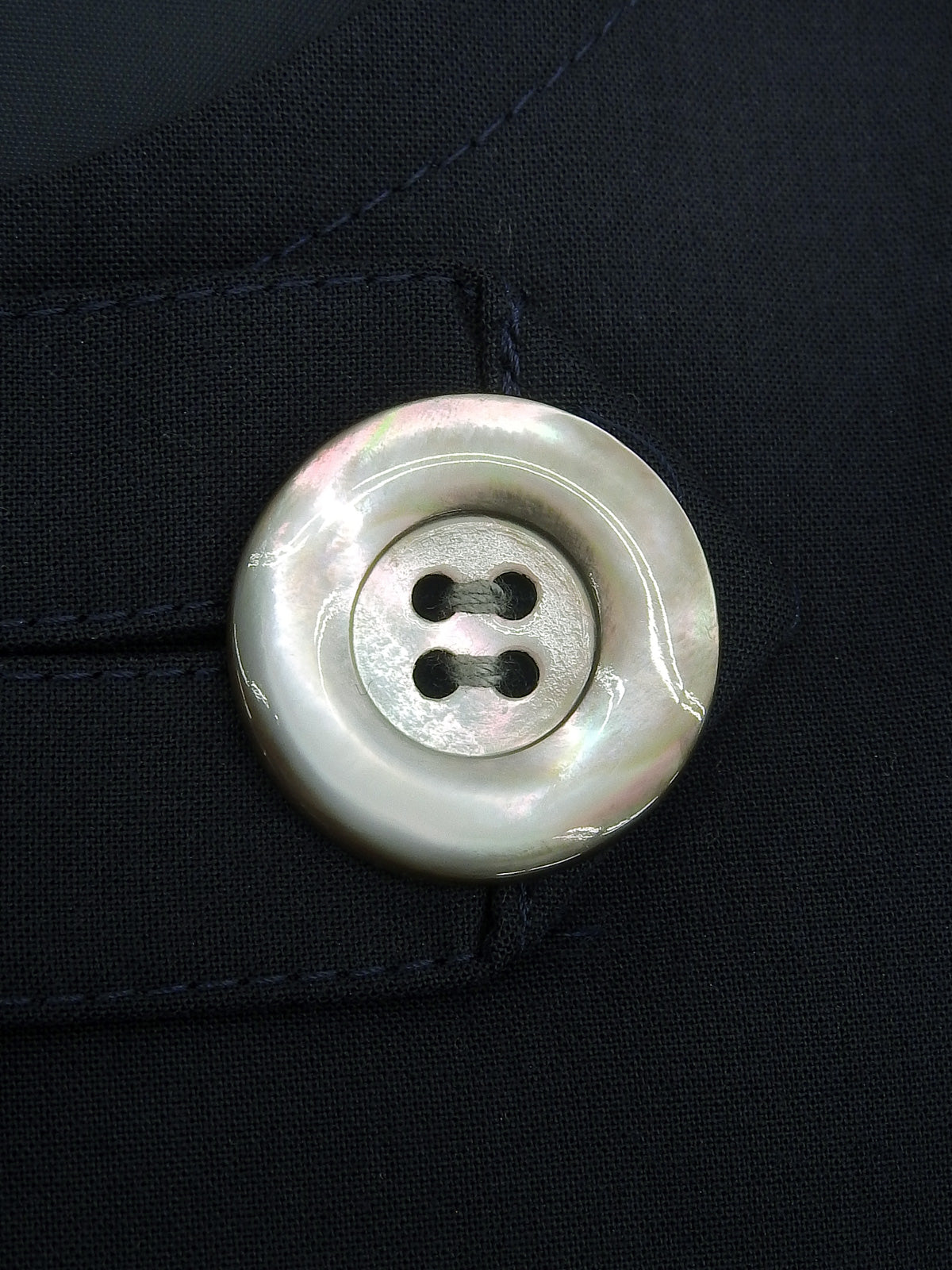 シェルボタン半袖ノーカラージャケット ネイビー