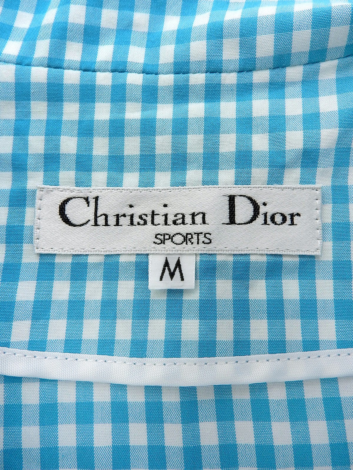 浅蓝色格纹图案刺绣Logo连体裤