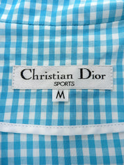 浅蓝色格纹图案刺绣Logo连体裤