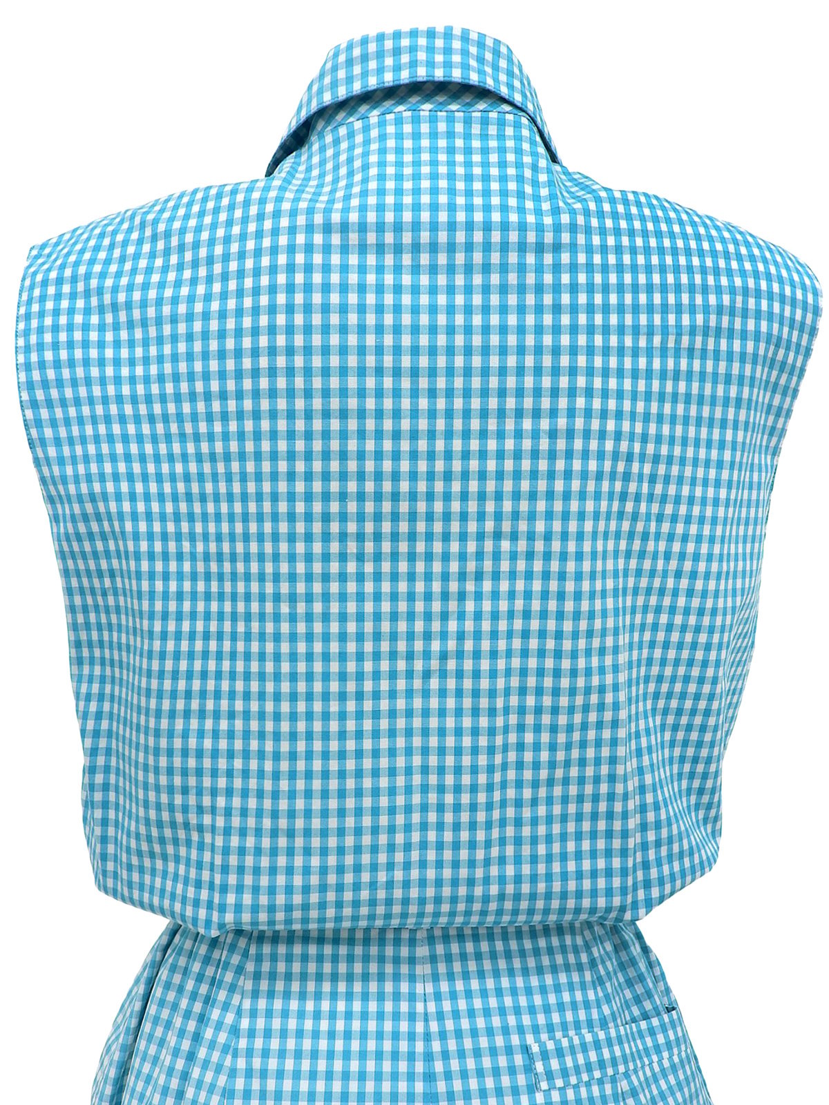 浅蓝色格纹图案刺绣Logo连体裤