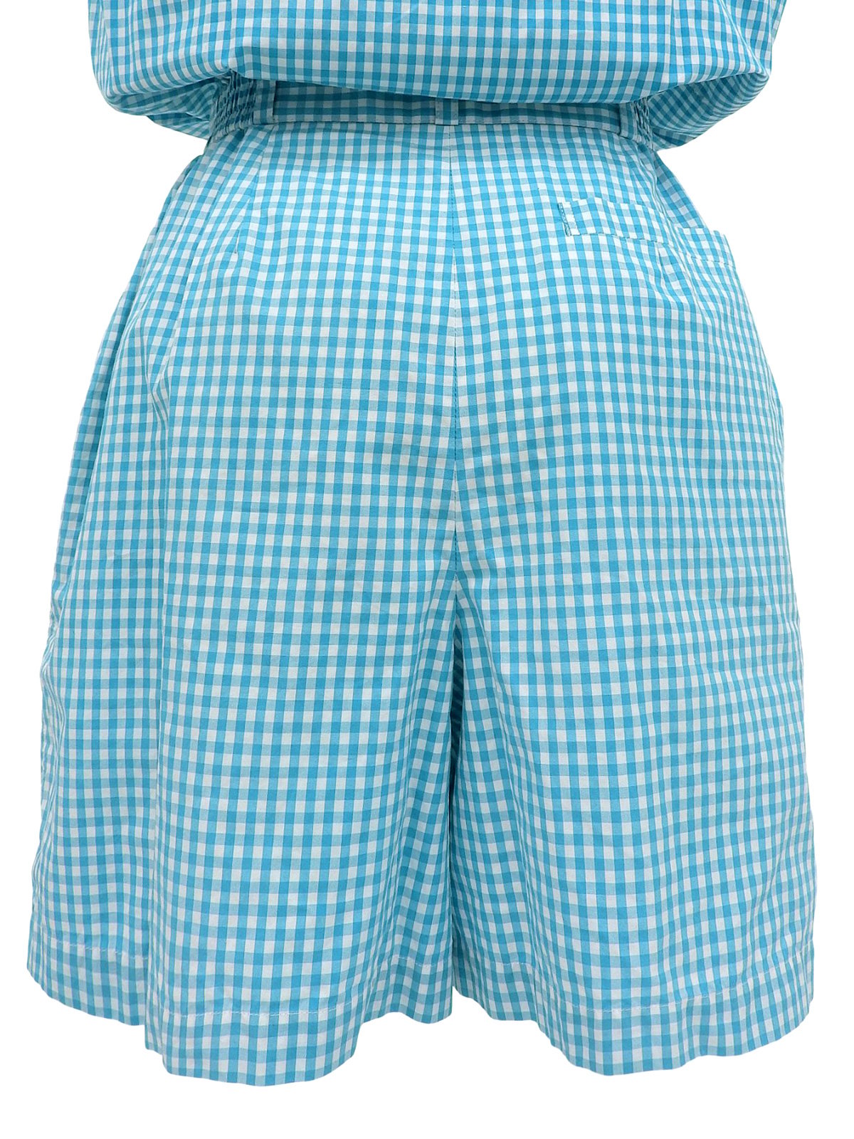 浅蓝色格纹图案刺绣Logo连体裤