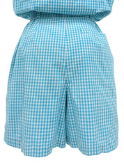 ギンガムチェックパターンロゴ刺繍オールインワン ライトブルー