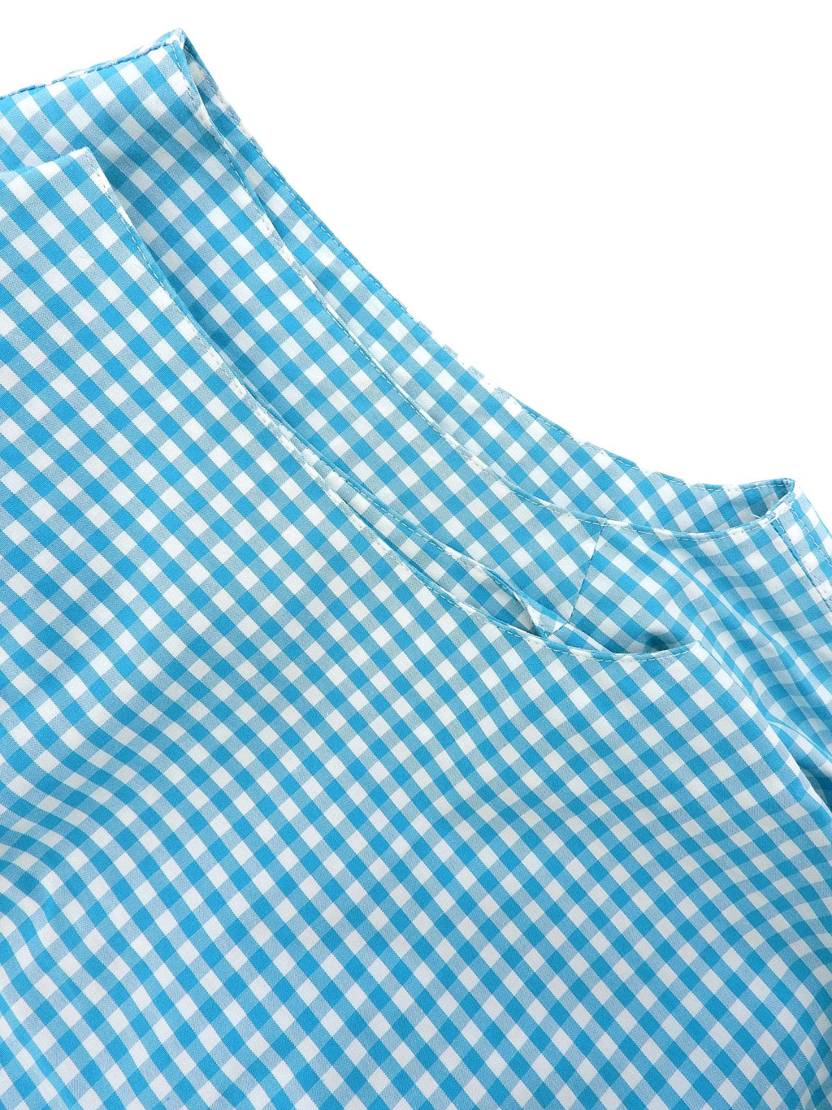 浅蓝色格纹图案刺绣Logo连体裤