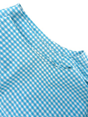 浅蓝色格纹图案刺绣Logo连体裤