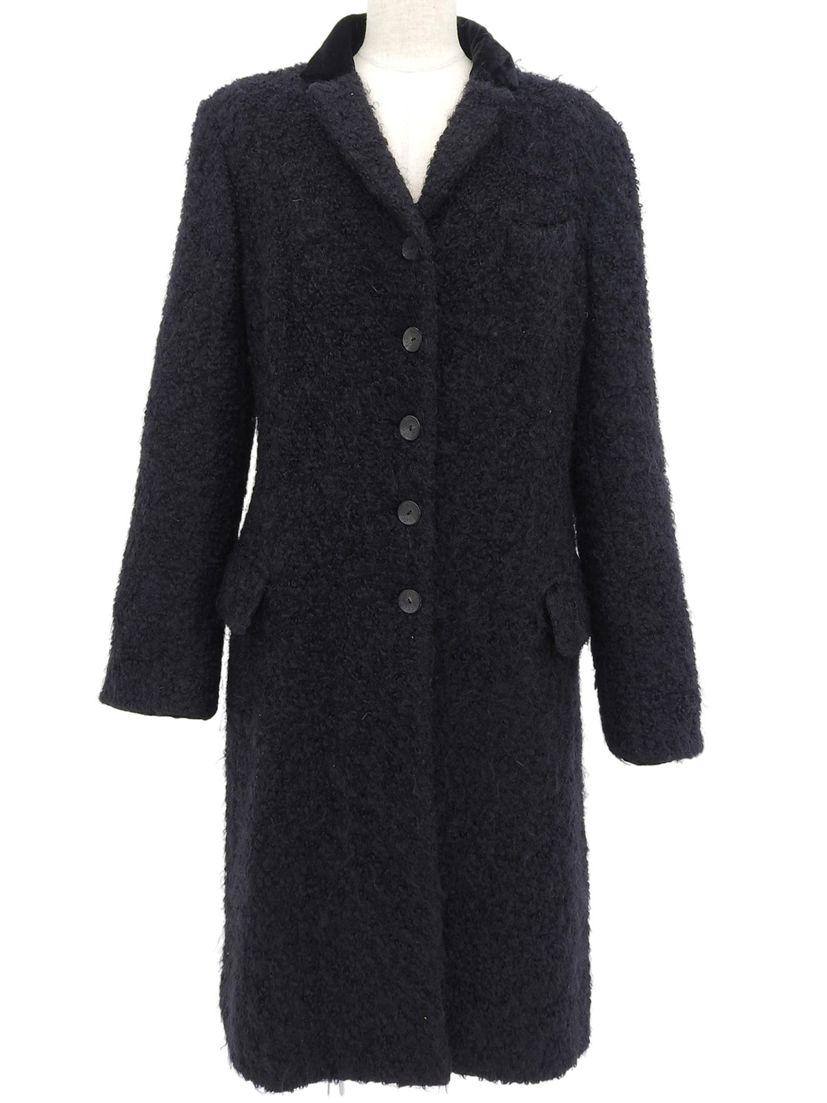 Logo Button Long Coat in Black