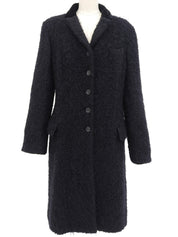 Logo Button Long Coat in Black