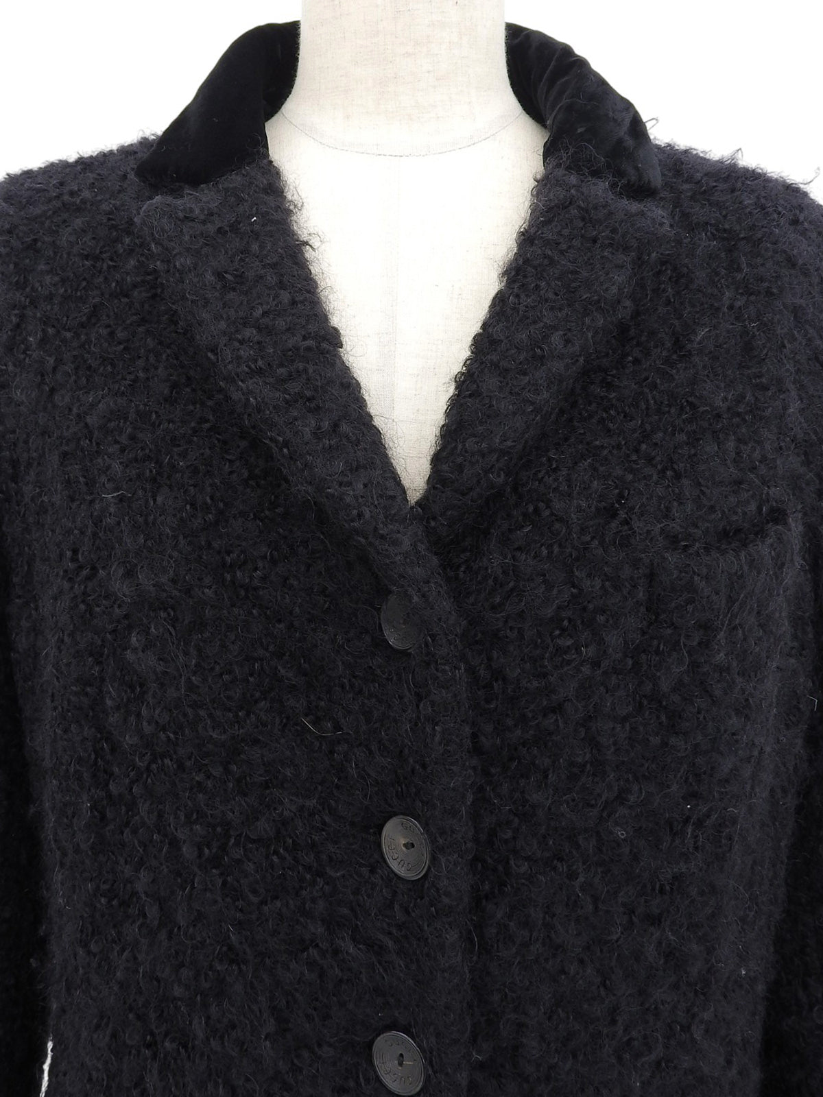 Logo Button Long Coat in Black