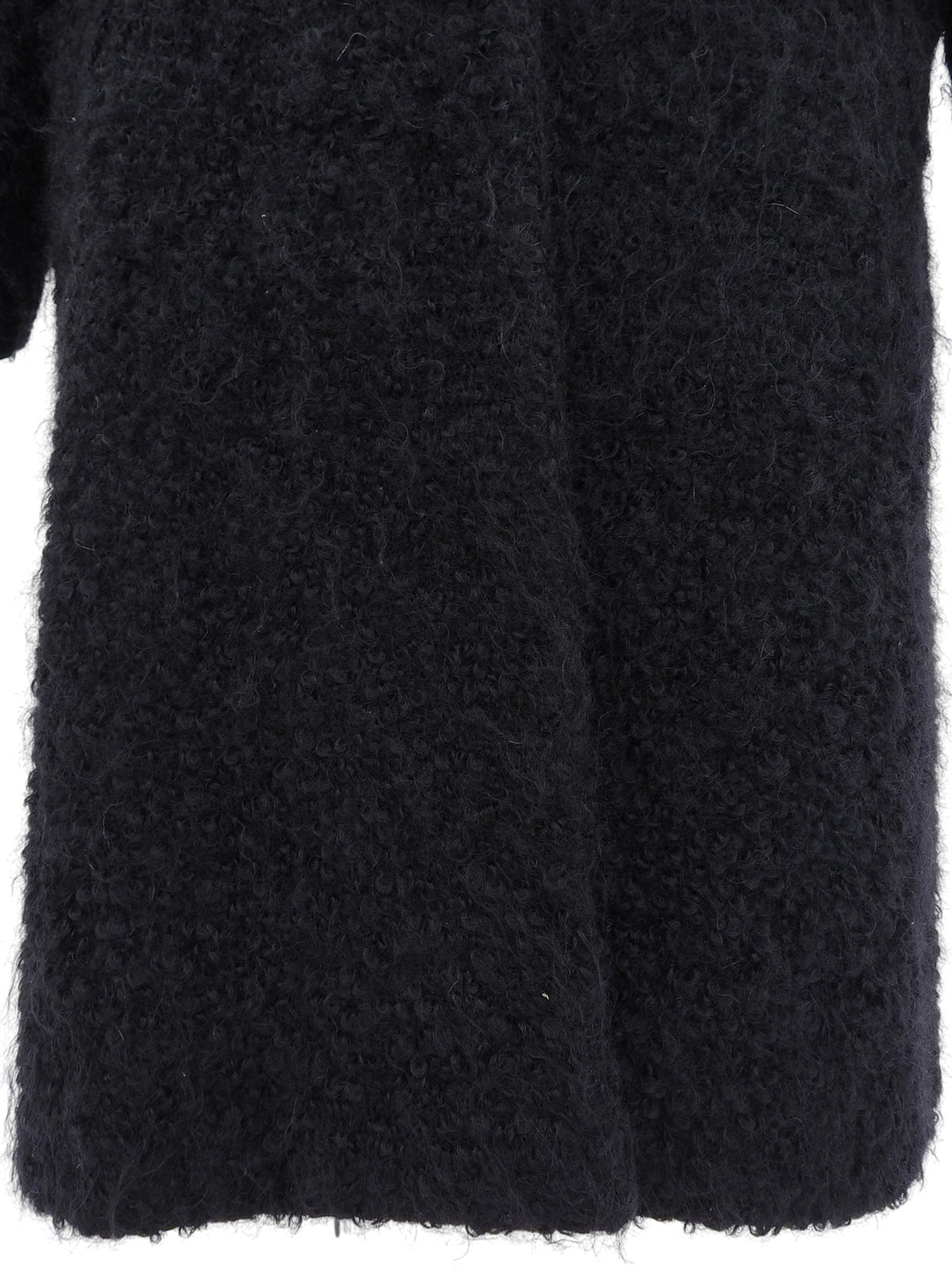 Logo Button Long Coat in Black