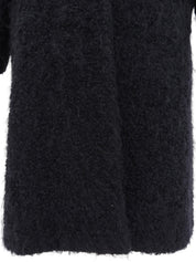 Logo Button Long Coat in Black