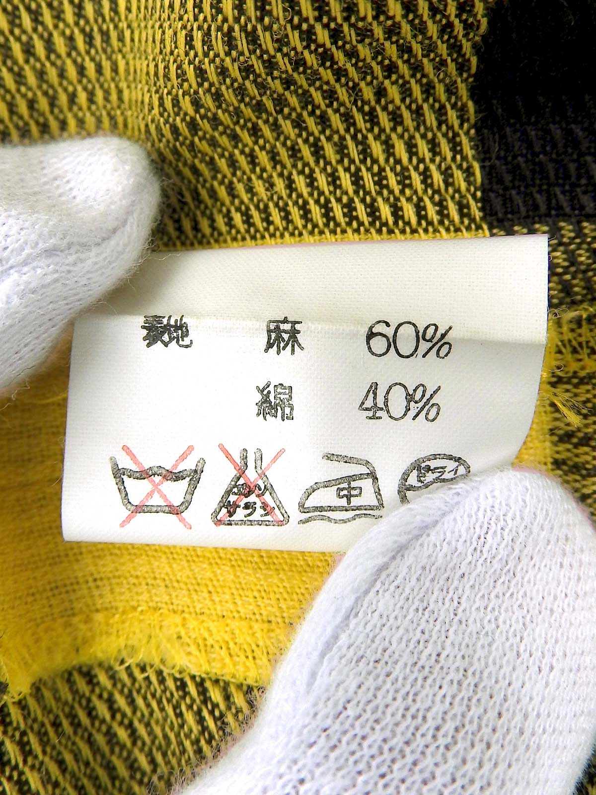 リネンブロックチェックパターンショートジャケット イエロー/ブラック