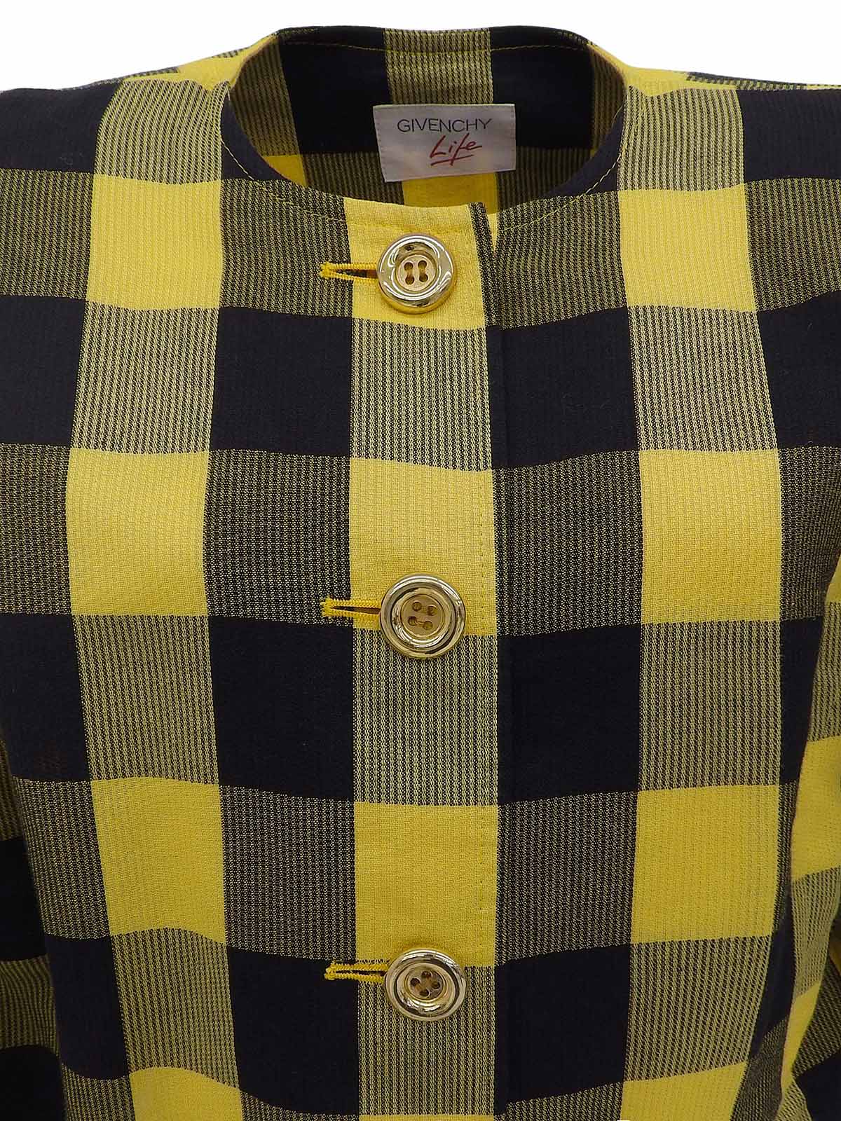 リネンブロックチェックパターンショートジャケット イエロー/ブラック
