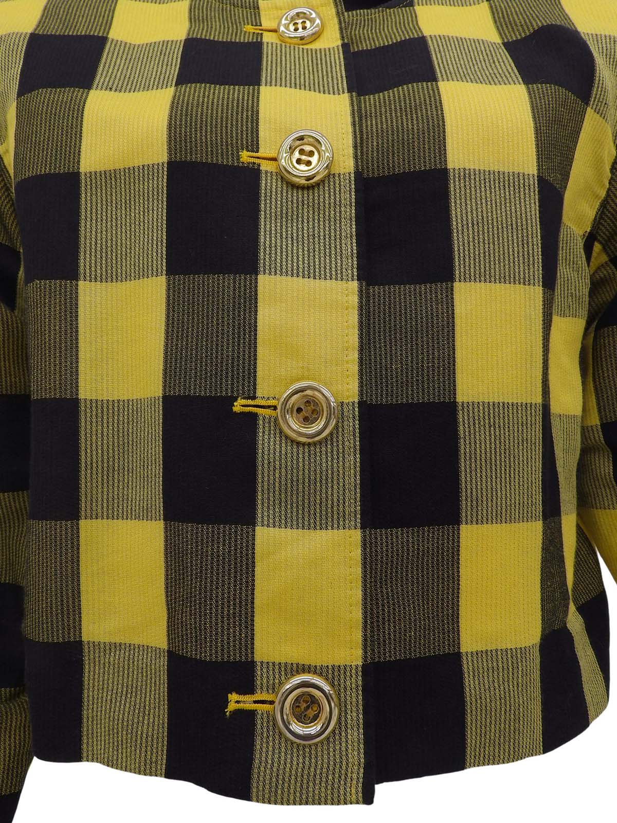 リネンブロックチェックパターンショートジャケット イエロー/ブラック