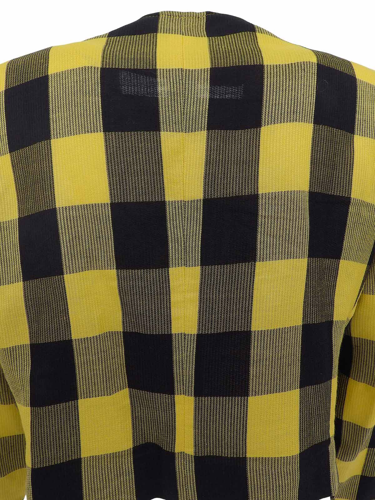 リネンブロックチェックパターンショートジャケット イエロー/ブラック