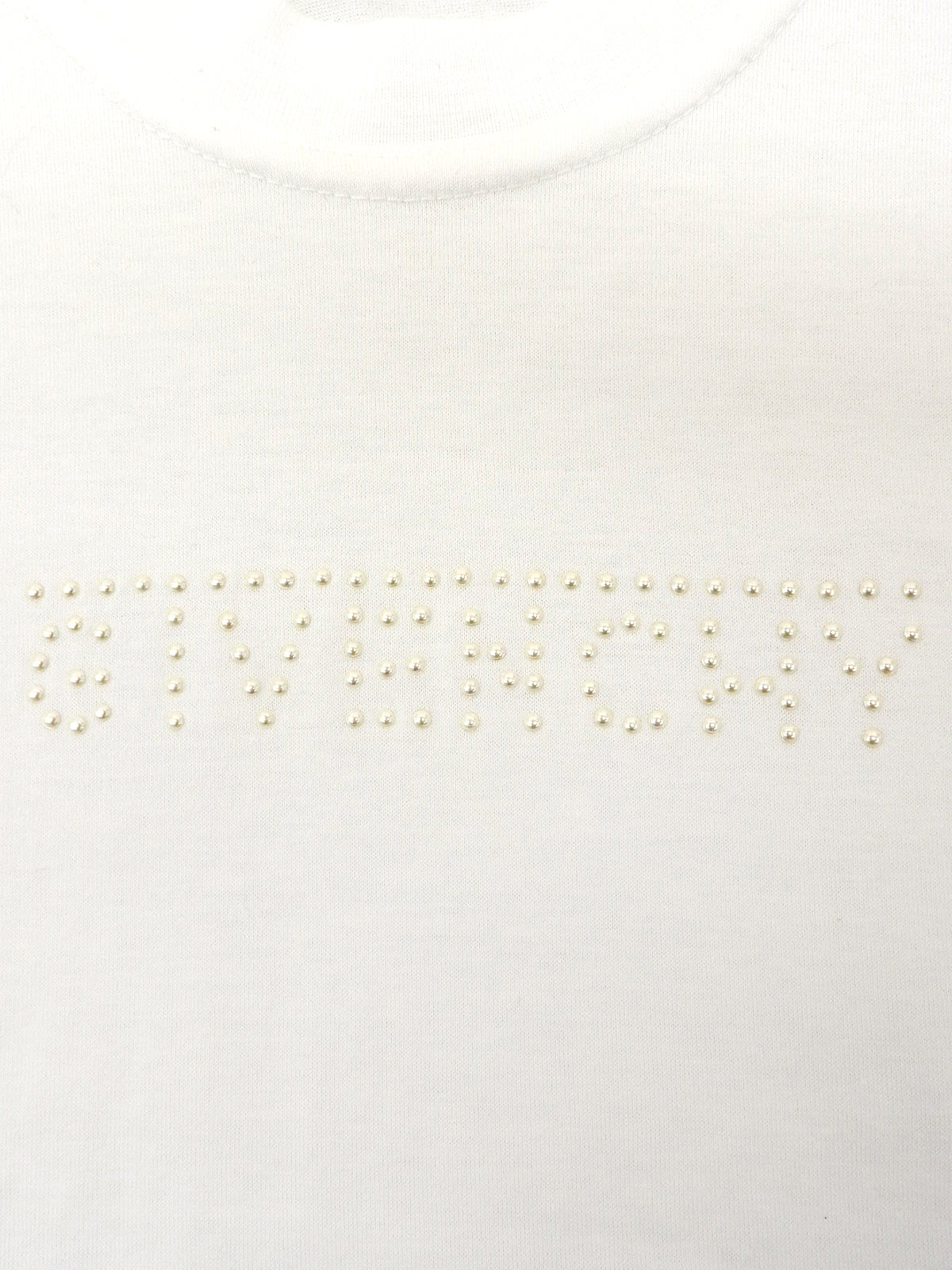 Studded Logo Design Half Sleeve Top in White