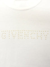Studded Logo Design Half Sleeve Top in White