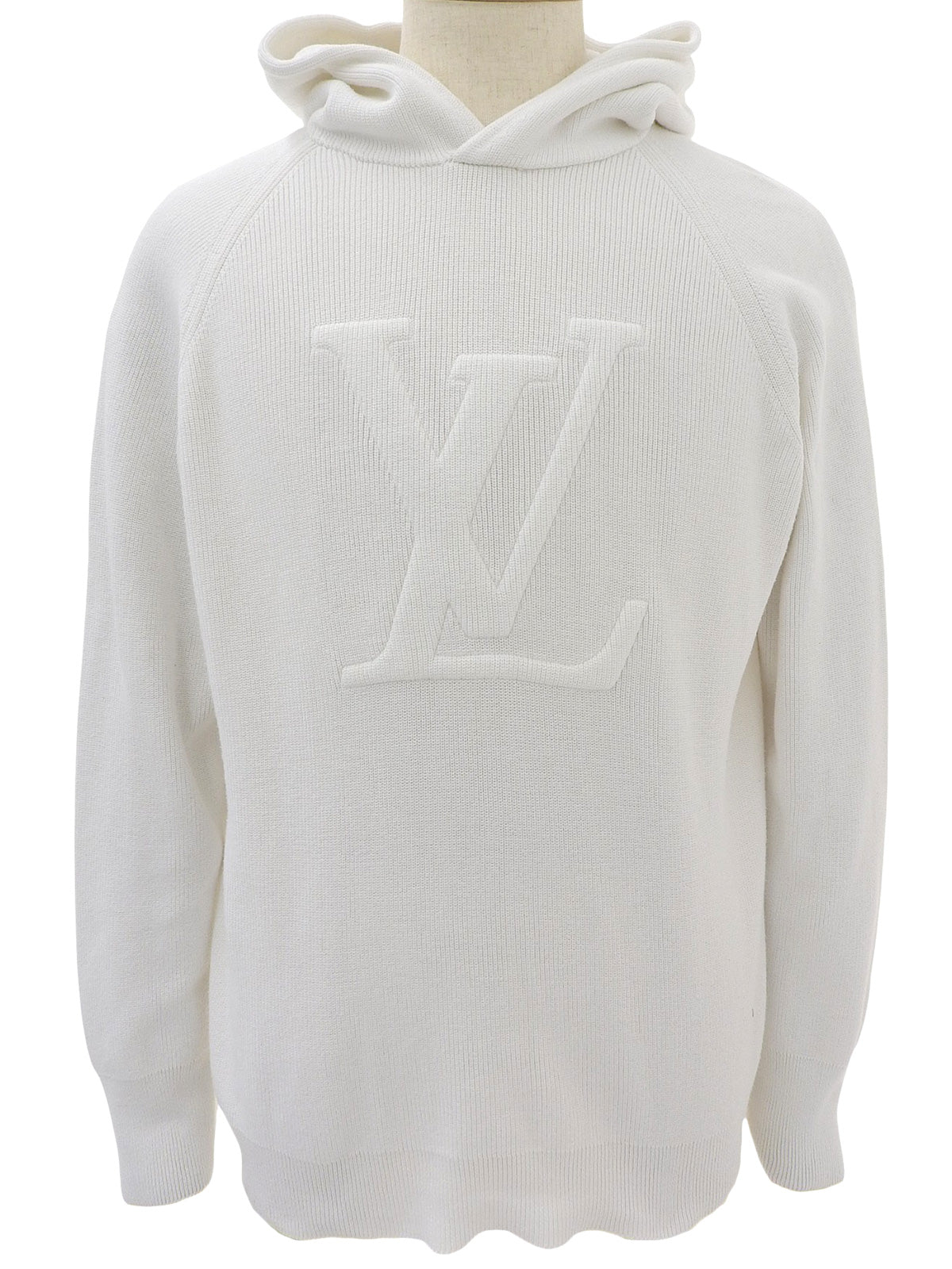 Logo Stitch Knit Hoodie White