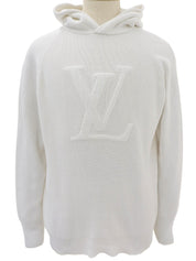 Logo Stitch Knit Hoodie White
