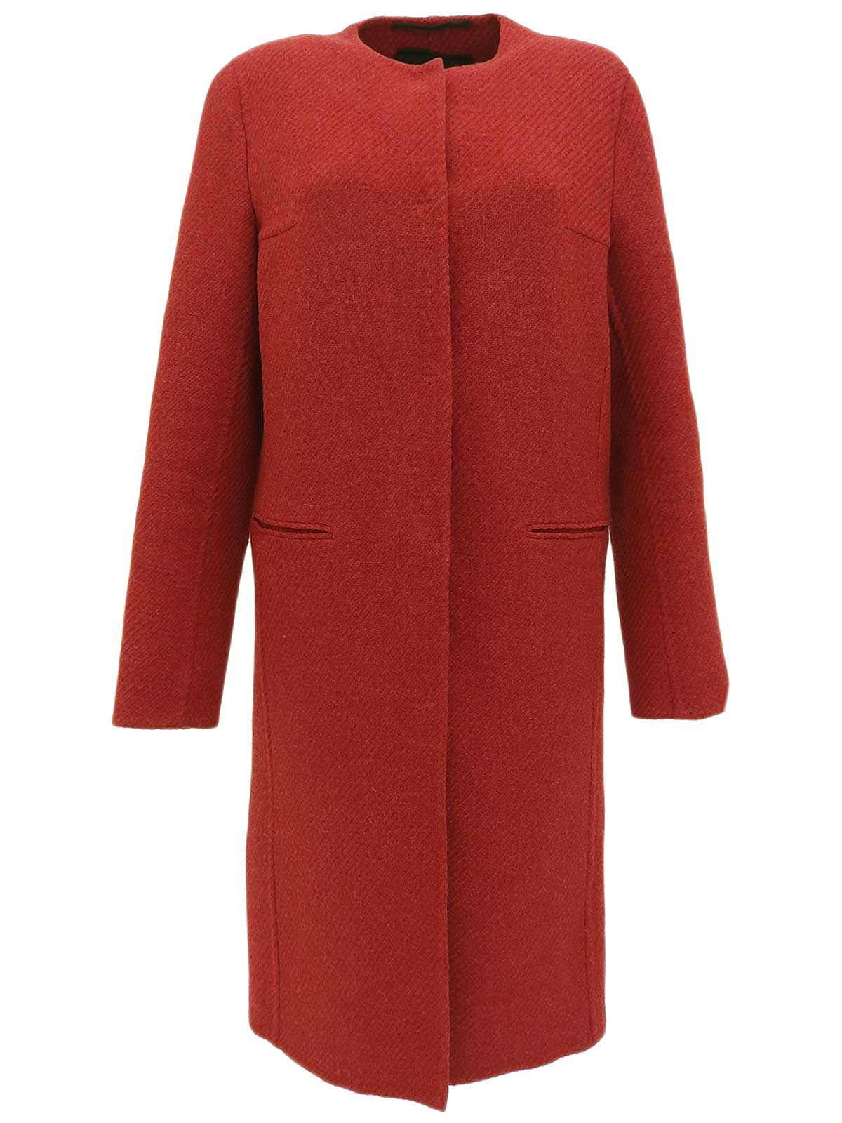 ウールノーカラーロングコート レッド