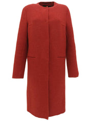 ウールノーカラーロングコート　レッド