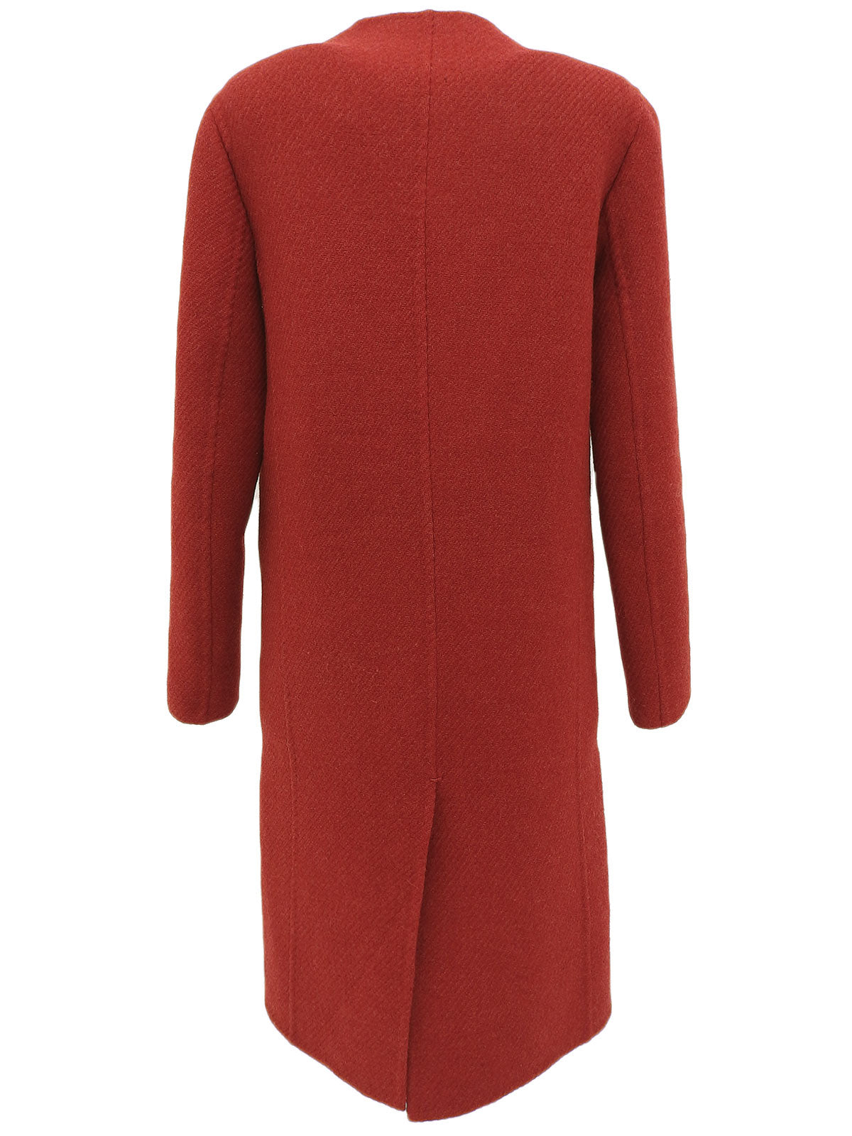 Wool Collarless Long Coat #40 Red