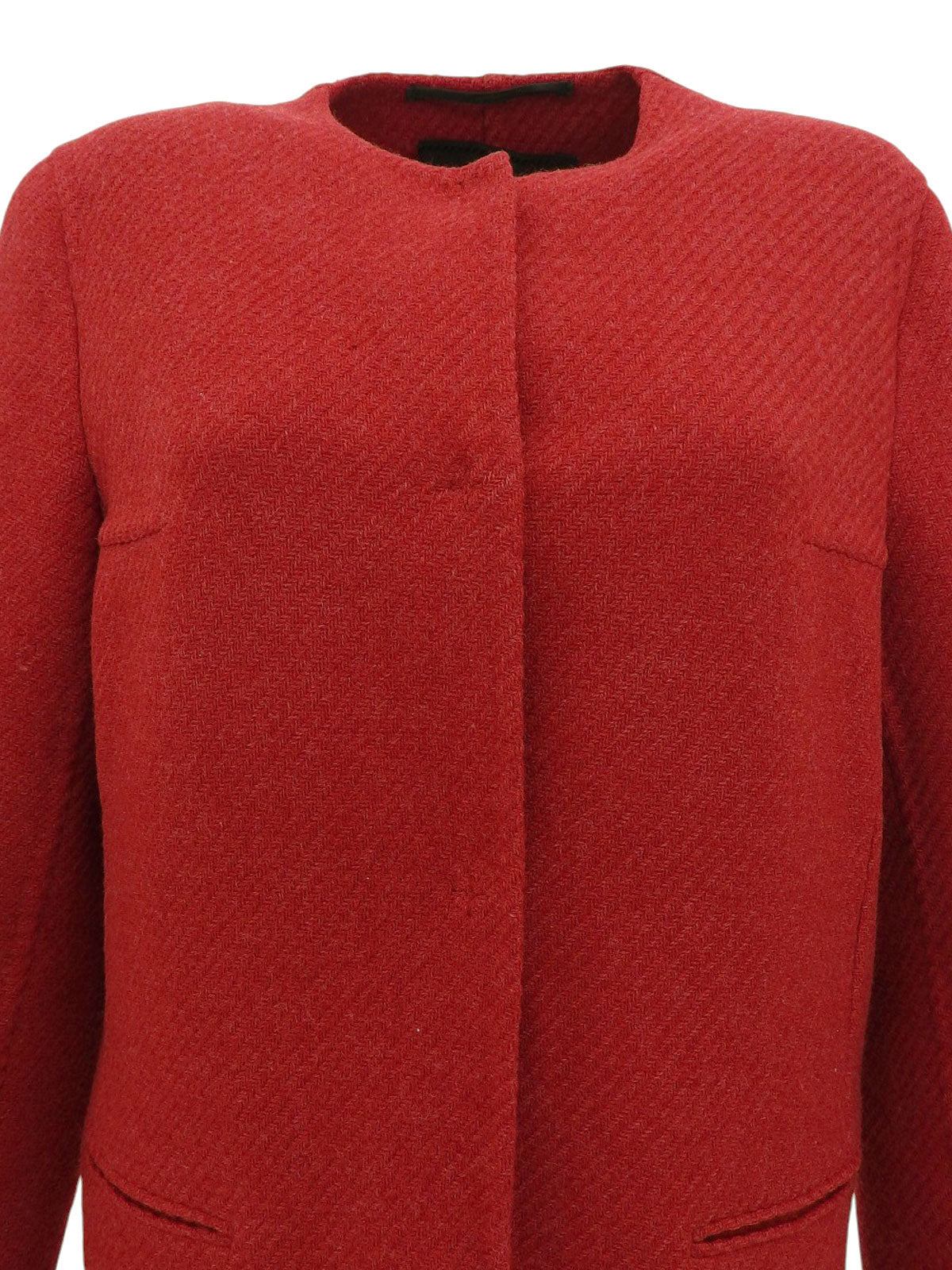 ウールノーカラーロングコート レッド