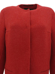 ウールノーカラーロングコート レッド