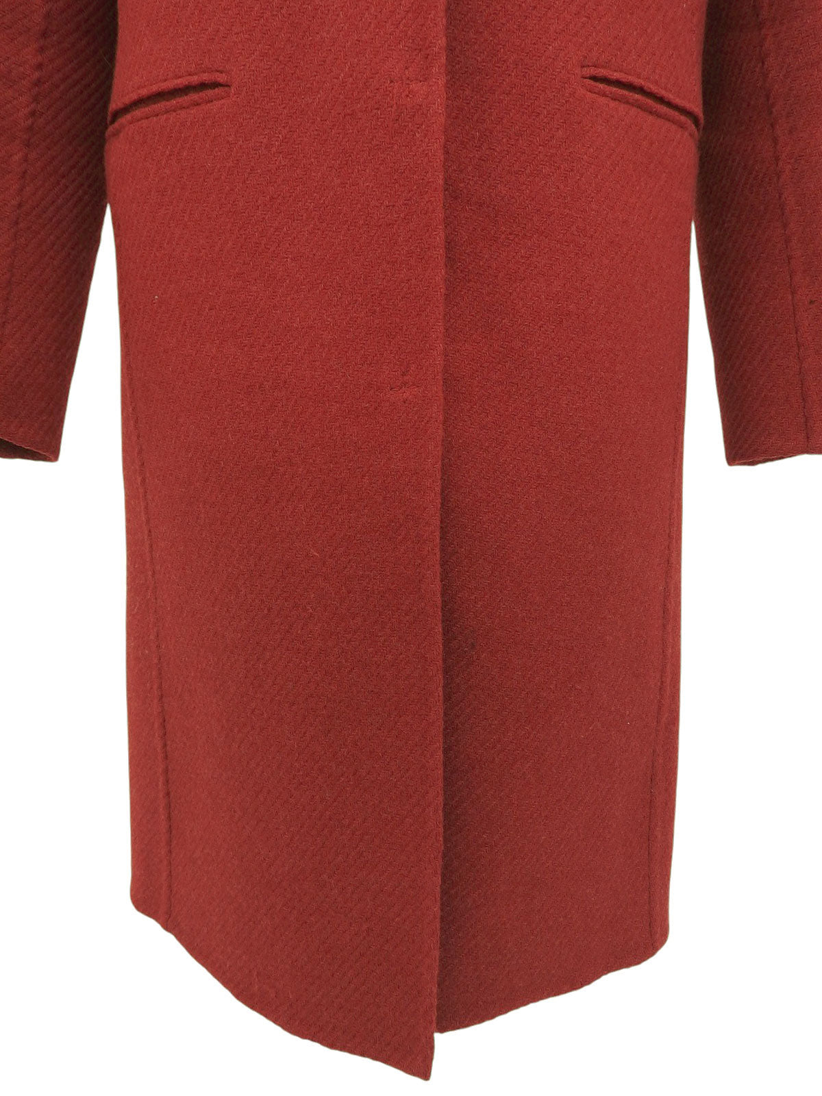 ウールノーカラーロングコート レッド