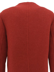 ウールノーカラーロングコート レッド