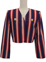 Striped cropped jacket in navy, red, and white