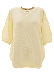 ロゴ刺繍半袖ニットトップス アイボリー