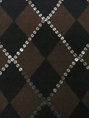 スパンコールアーガイルパターン半袖ニットトップス ブラウン/ブラック