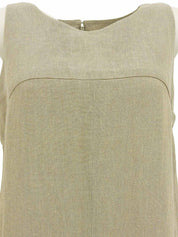 Beige Linen Eyelet Design Sleeveless Dress
