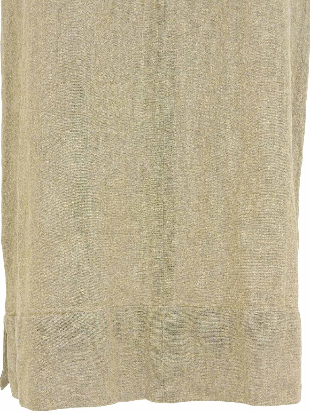 米色亚麻镂空设计无袖连衣裙