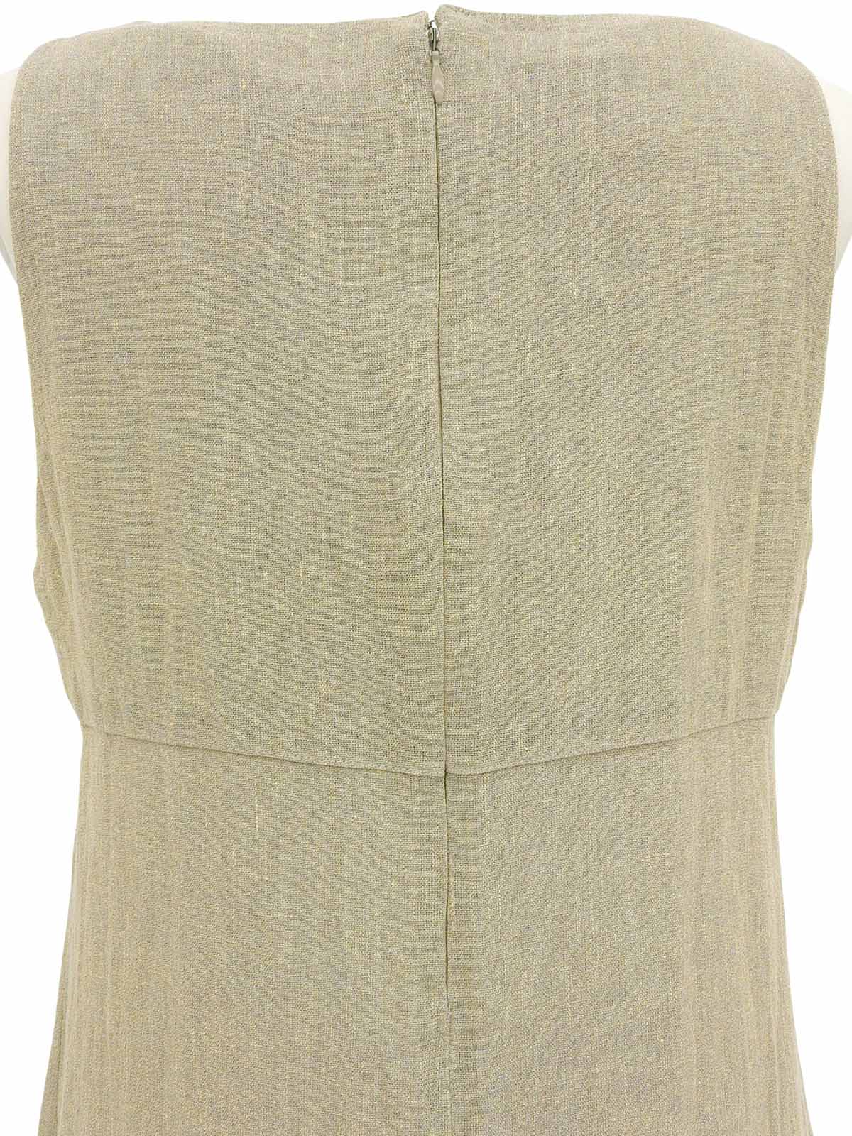 Beige Linen Eyelet Design Sleeveless Dress