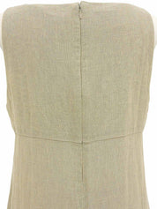Beige Linen Eyelet Design Sleeveless Dress