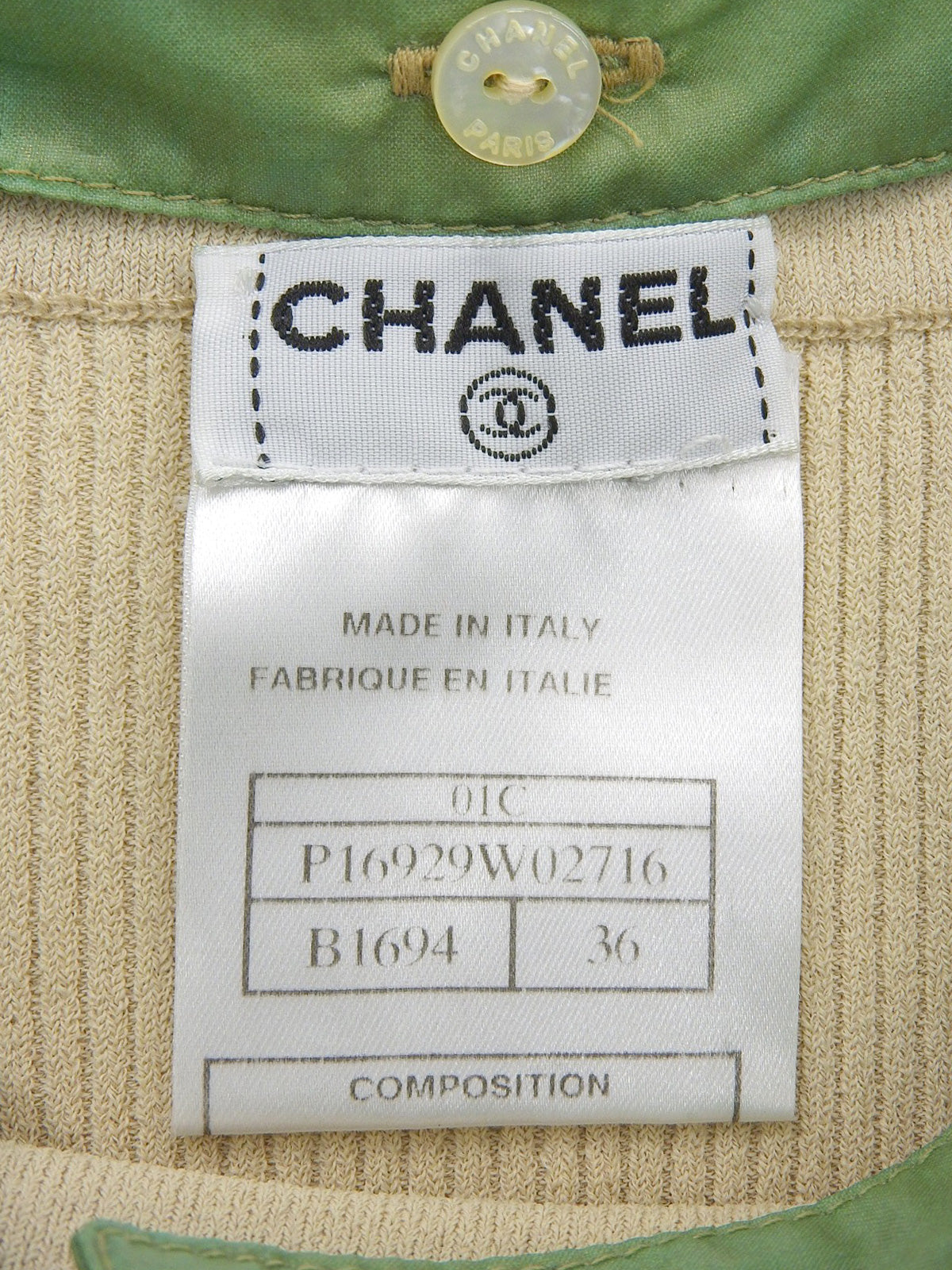 2001年製 長袖ニットポロシャツ ベージュ/グリーン