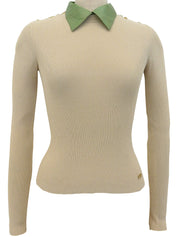 2001年製　ロングスリーブニットポロシャツ　ベージュ/グリーン