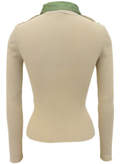 2001年製　ロングスリーブニットポロシャツ　ベージュ/グリーン