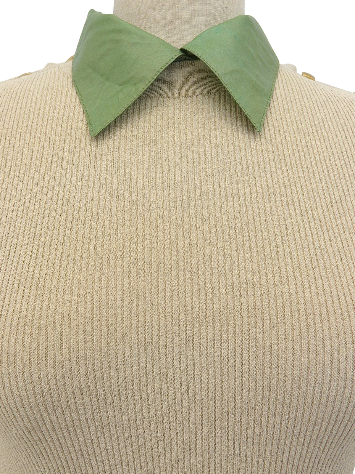 2001年製 長袖ニットポロシャツ ベージュ/グリーン