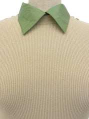 2001年製 長袖ニットポロシャツ ベージュ/グリーン