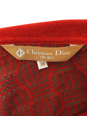 Logo Embroidered Sleeveless Knit Top in Red/Brown