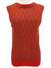 ロゴ刺繍ノースリーブニットトップス　レッド/ブラウン