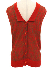 ロゴ刺繍ノースリーブニットトップス　レッド/ブラウン