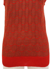 ロゴ刺繍ノースリーブニットトップス　レッド/ブラウン